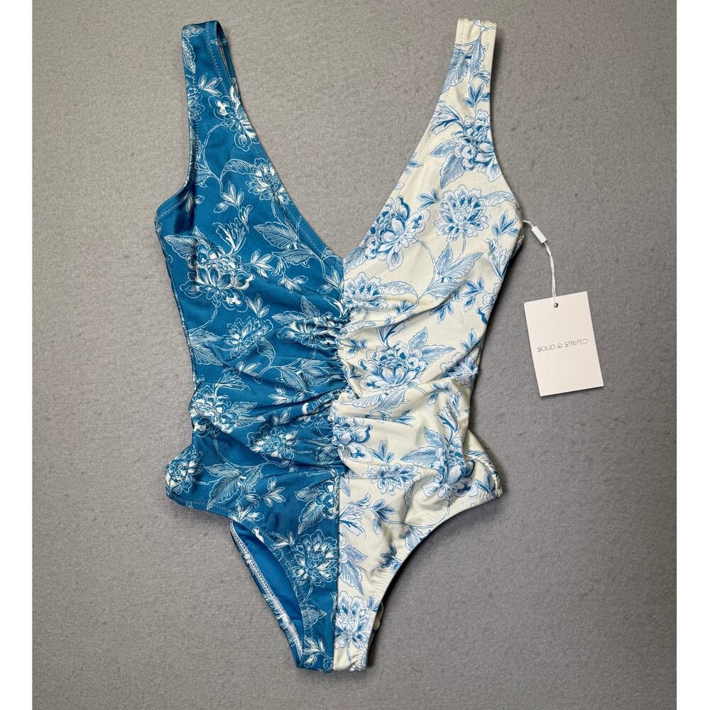 Solid & Striped Women's The Lucia One-Piece swimsuit blue/white XS $198